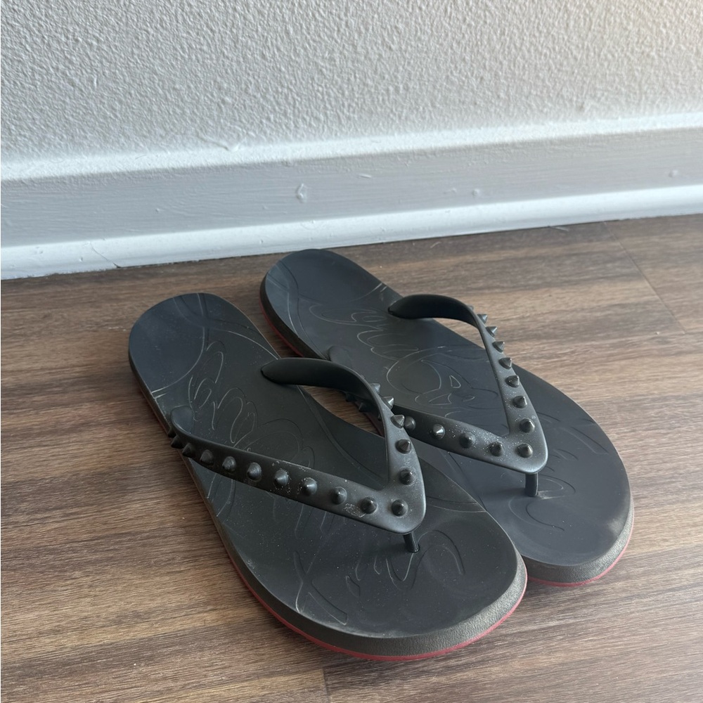 Christian Louboutin Black and Red Flip-Flops